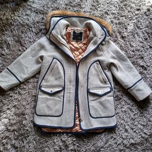 Womens Gray Wool Jacket with Removable Faux Fur Trim Size 2p